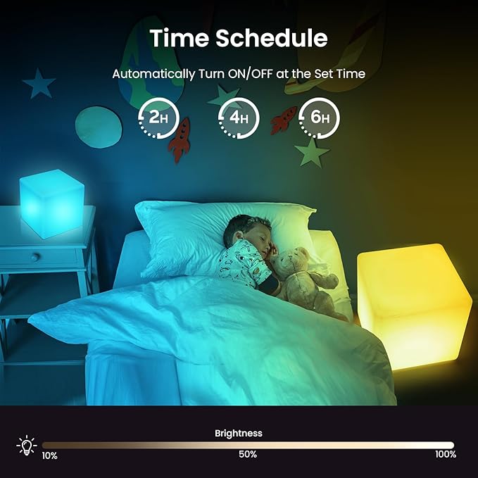 LOFTEK 7-inch LED Cube Night Lights: Rechargeable RGB 16 Colors Changing Light with Remote Control, IP65 Waterproof Table Lamp Night Light for Home Bedroom Kids Room