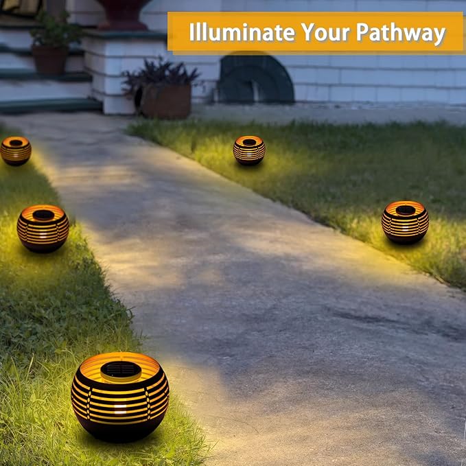MAYSAK Solar Lantern Table Lamps with Amber Twinkling Glow, Waterproof Metal Landscape Fixture Dusk to Dawn for Outdoor Garden Tables, Balcony, Walkways, Bar Tabletop Create Romantic Ambiance