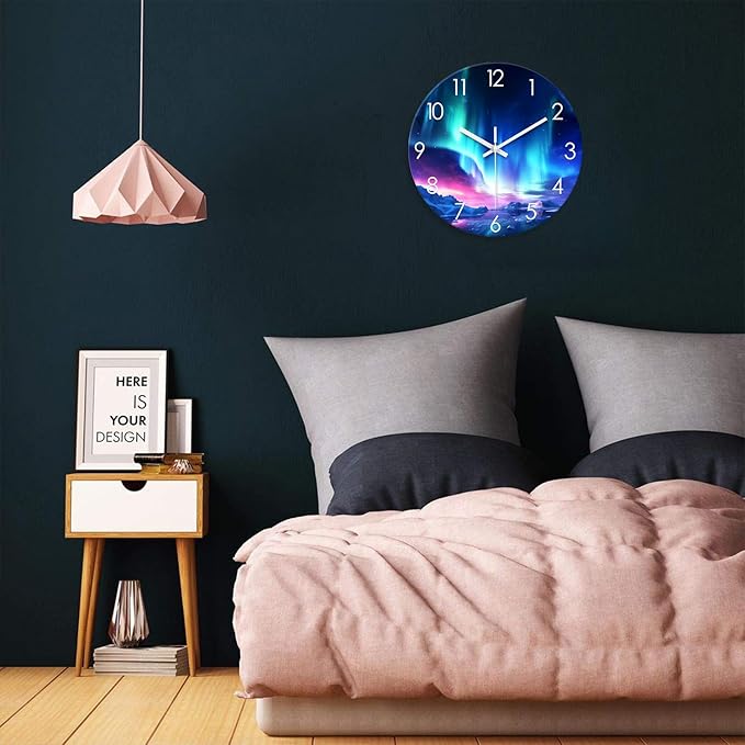XNM Decorative Wall Clocks Battery Operated 14 Inch Modern Glass Wall Clock Silent Round Teal Clock for Kitchen