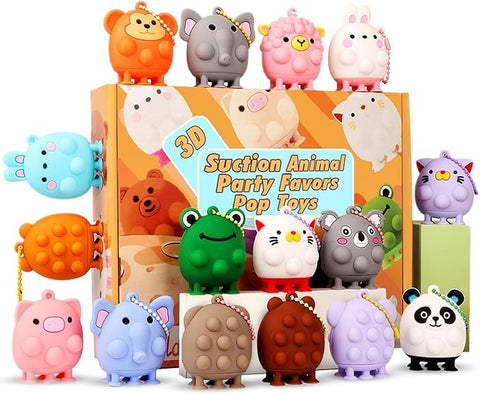 12 PCS Party Favors for Kids,3D Animal Pop Toys,Goodie Bags Stuffers for Kids,Pinata Stuffers Carnival Prizes,Fidget Toys Bulk,Prize for Classroom,Suction Toys for Toddlers