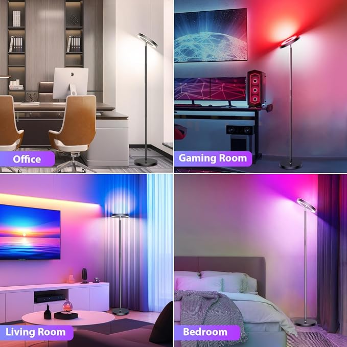 Smart RGB Floor Lamps for Living Room, 36W/3000LM Bright LED Standing Lamp with App & Remote Control, Modern Color Changing Tall Lamp with Stepless Dimming, Torchiere Corner Floor Lamp for Bedroom