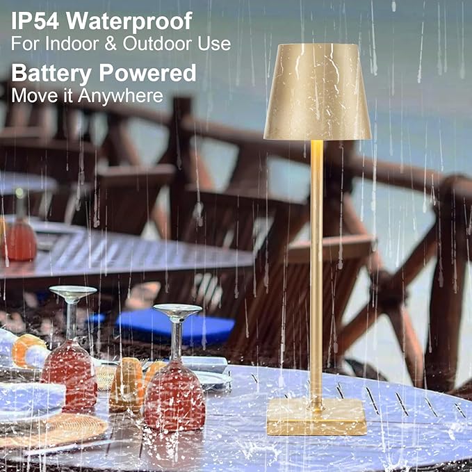 1 Pack Rechargeable Cordless Table Lamps, 5200mAh Battery Touch Table Light, Aluminum Shell Stepless Dimmable Portable LED Desk Lamp for Dinner/Restaurant/Outdoor Gold