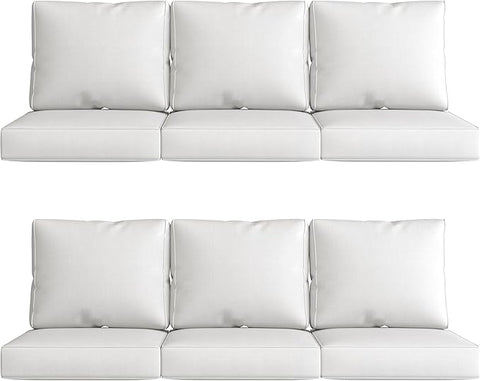 UIXE 24.5" Deep Seat Outdoor Cushion Set with Back Pads, Patio Furniture Cushions, Sectional Sofa Bistro Chair Cushion - White, Set of 6