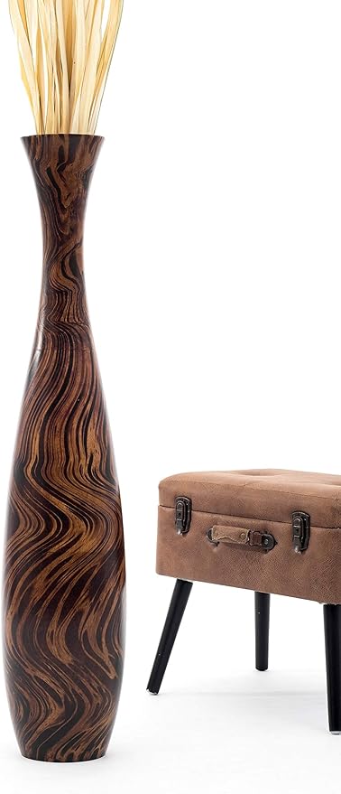 Leewadee Large Brown Light Brown Home Decor Floor Vase – Wooden 41 inches Tall Farmhouse Decor Flower Holder for Fake Plant and Pampas Grass