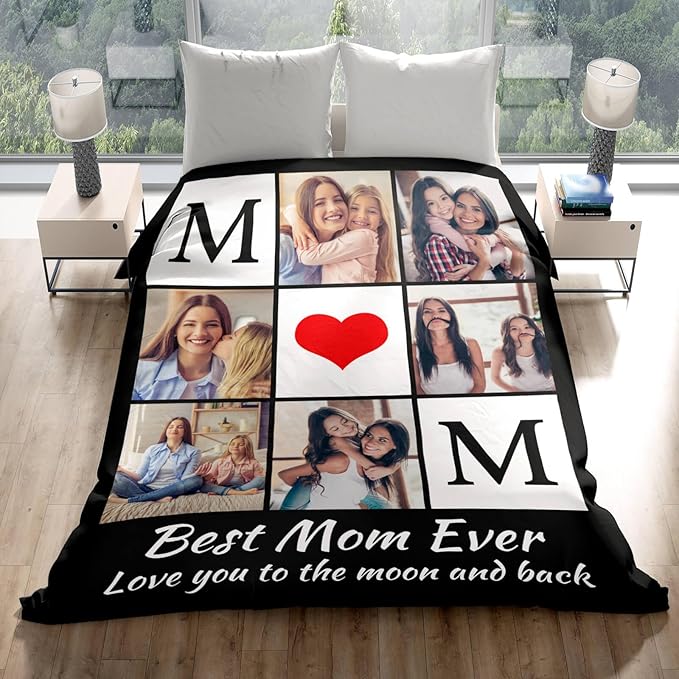 Custom Photo Blanket Personalized Picture Blankets Birthday Gifts for Mom from Daughter Son Customized Gifts for Mom Grandma Wife