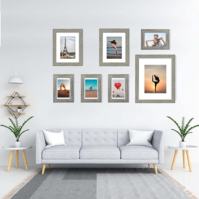 11x14 Picture Frame Set of 2, Made of Glass and Rustic Grey Wooden Frame, Display 8x10 Pictures with Mat or 11 x 14 Posters without Mat for Wall Mounting, Gallery Photo Frames