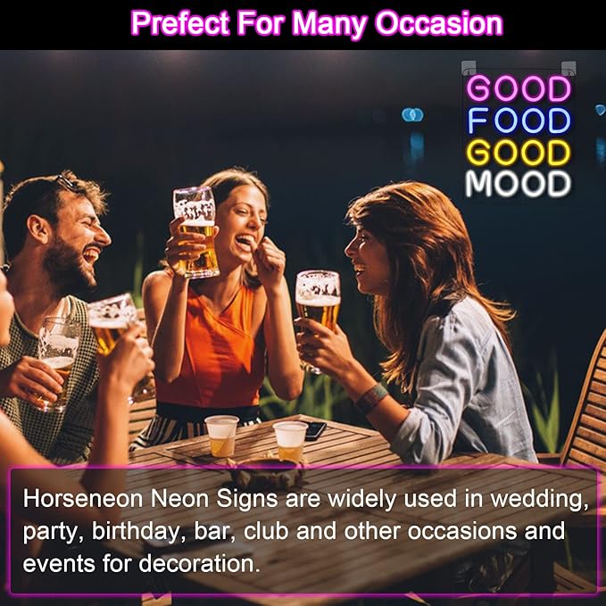 Horseneon Good Food Good Mood Neon LED Sign, Food Neon Signs for Wall Decor, Good Food Good Mood Neon Light with USB Powered for Snack Shop, Restaurant, Fast Food