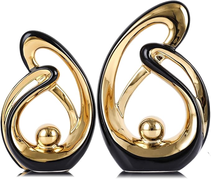 XMGZQ Home Decor Accent,Porcelain Art Mid Century Bookshelf Decorations,Gold Centerpieces for Tables,Abstract Ceramic Statue Sculpture for Coffee Table Mantel Tv Stand Centerpieces (Black, Small)