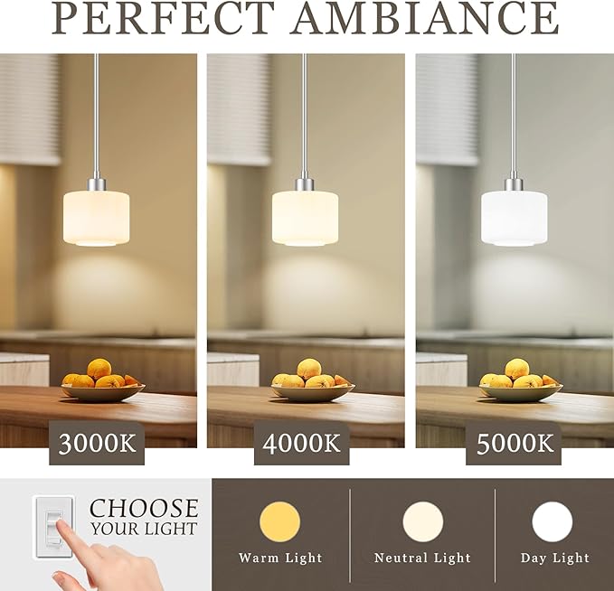 Brushed Nickel Pendant Lights Kitchen Island, 1-Light Modern Milk Glass Hanging Light Fixtures with Rods, Mini Kitchen Pendant Lighting Over Island for Sink Bathroom, OS-YQ8153-1PBN