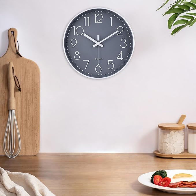 jomparis Wall Clock 12 Inch Non-Ticking Silent Battery Operated Round Wall Clock Modern Simple Style Decor Clock for Home/Office/School/Kitchen/Bedroom/Living Room