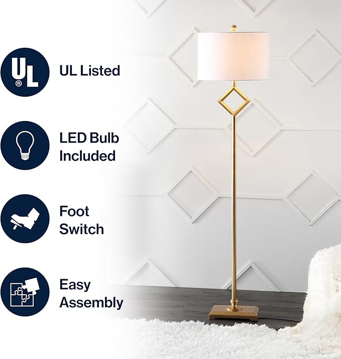 JONATHAN Y JYL3064A Juno 62.5" Metal LED Floor Lamp, Contemporary, Modern, Transitional, Office, Living Room, Family Room, Dining Room, Bedroom, Hallway, Foyer, Gold Leaf