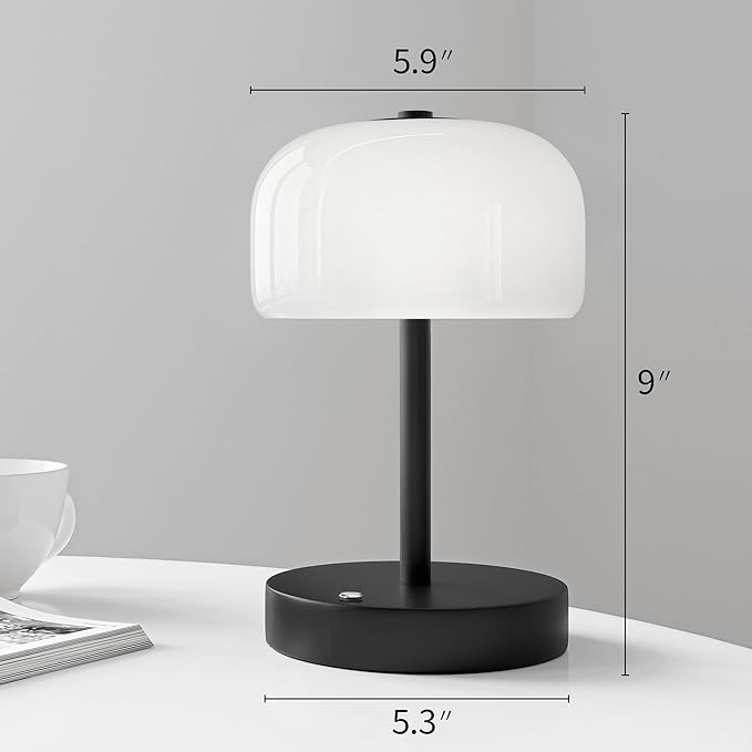 Oneach 9" Cordless Table Lamp, Portable Rechargeable Battery Powered Lamp, 3 Color Temperatures and 7 RGB Colors, Small Touch Mushroom Lamps for Bedroom Restaurant Cafe Bar Patio