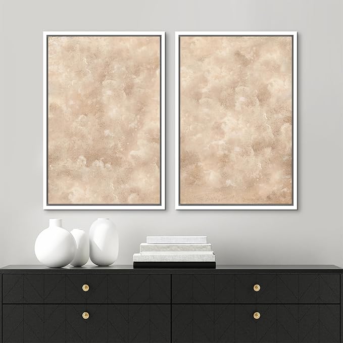 MUDECOR Framed Canvas Print Wall Art Neutral Abstract Minimalist Beige and Cream Tones Illustrations Modern Art Decorative Bohemian Colorful Chic for Living Room, Bedroom, Office - 24"x36"x2 White