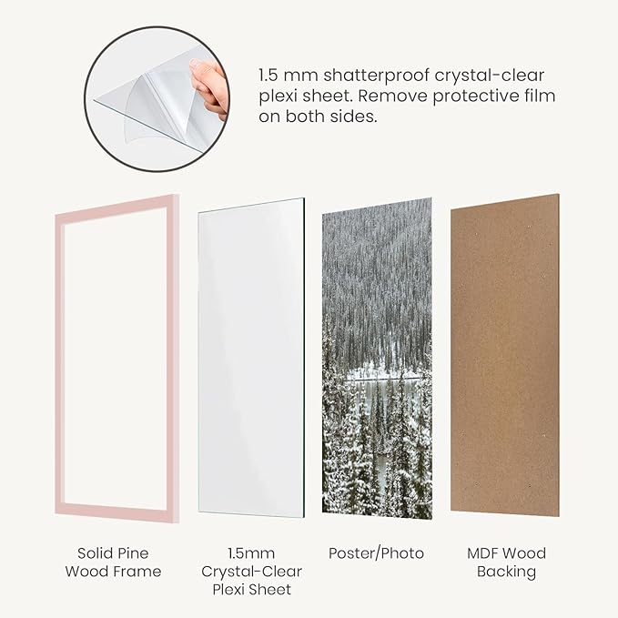 Opposite Wall - 12x16 in - Real Wood Pink Picture Frame - Lightweight, Versatile & Shatterproof - Wall Hanging & Tabletop Photo Frame - Office, Gallery & Home Decor
