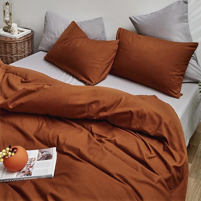 CLOTHKNOW Burnt Orange King Size Comforter Set Terracotta Bedding Comforter Sets Cinnamon Comforter Soft Rust Brownish Comforter with 2 x Pillow Cases