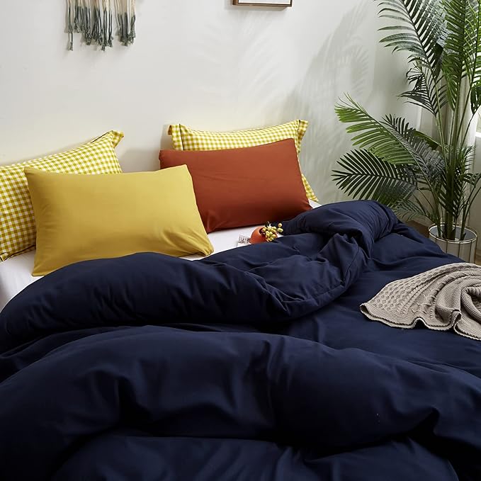 Luxlovery Navy Blue Comforter Set Full Dark Blue Bedding Comforter Set Full Solid Color Soft Breathable Blanket Quilts Cozy Comforter for Women Men Adults