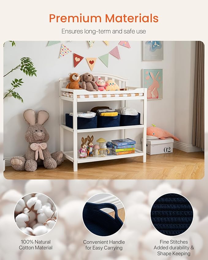 KALLAX Small Woven Basket, 14 x 10 x 5.6 Inches, Small Storage Baskets for Organizing, Gift Baskets Empty, Cute Rope Shelf Closet Storage Bins for Shelves, Dog Toy Basket, Navy Blue