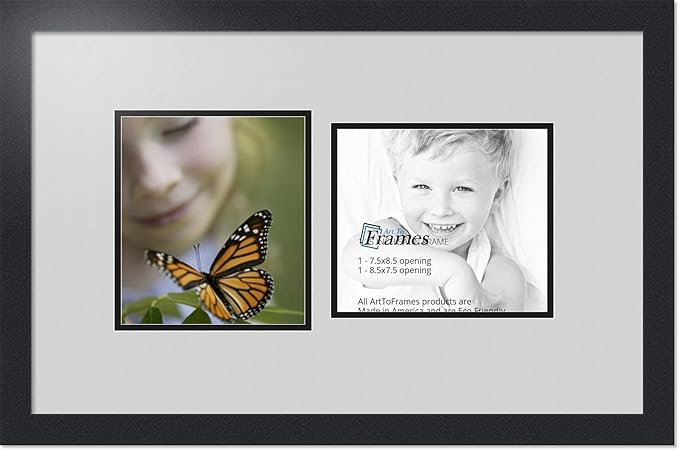 ArtToFrames Double-Multimat-108-756/89-FRBW26079 Collage Photo Frame Double Mat with 2-7.5x8.5 Openings and Satin Black Frame