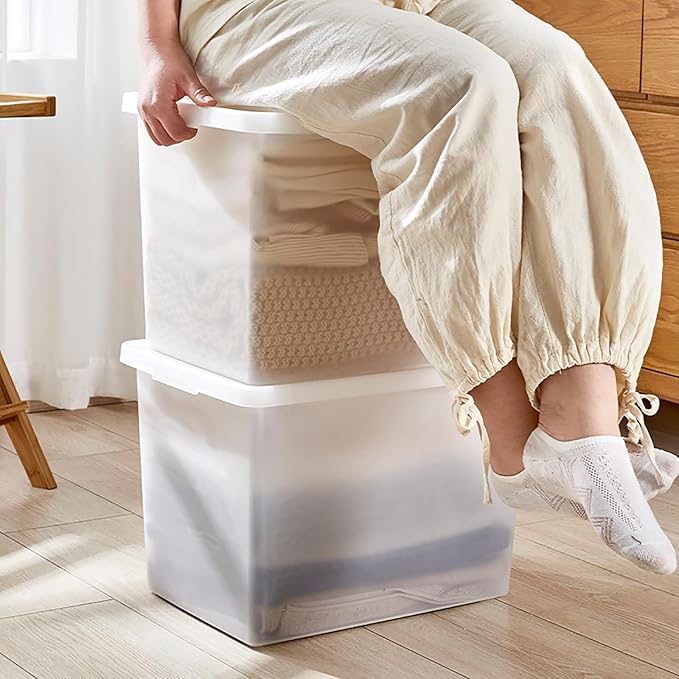 Stackable Plastic Storage Bins with Lids,Container to Organize Shoes and Crafts on Closet Shelves,Garage, Totes, Tubs Boxes Organizing 4 Pack (4XL)