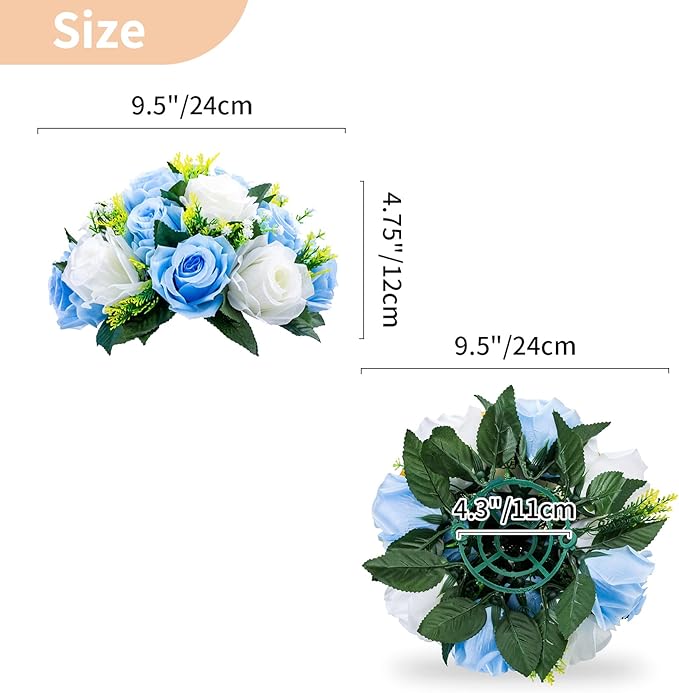 NUPTIO Pcs of 6 Fake Flower Ball Arrangement Bouquet,15 Heads Plastic Roses with Base, Suitable for Our Store's Wedding Centerpiece Flower Rack for Parties Valentine's Day Home Décor (Blue & White)