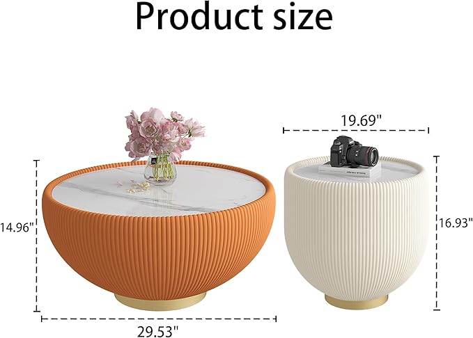 Round Coffee Table Set of 2, 2 Piece Luxury Cup Shape Leather End Tables Living Room Sets, Modern Circle Bedroom Side Sofa Tables Set of 2 with PU Leather for Living Room Bedroom