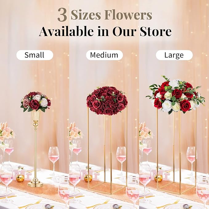 Nuptio Artificial Flower Centrepieces for Tables - 6 Pcs Burgundy & Dusty Rose & Creamy White Fake Flowers Roses Balls 9.5in Diam - Silk Faux Rose Arrangement for Wedding Party Centerpiece Table Decor