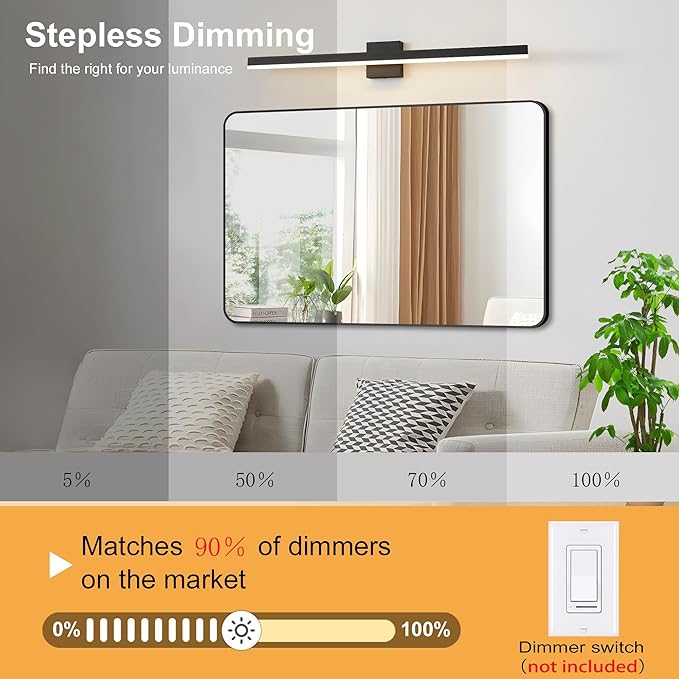 Black Bathroom Vanity Light 39.4 inch, 24W Dimmable 5CCT LED Modern Bathroom Light Fixture Over Mirror - ETL Certificated