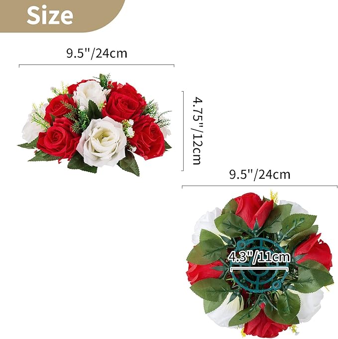 NUPTIO Pcs of 2 Fake Flower Ball Arrangement Bouquet,15 Heads Plastic Roses with Base, Suitable for Our Store's Wedding Centerpiece Flower Rack for Parties Valentine's Day Home Décor (Red & White)