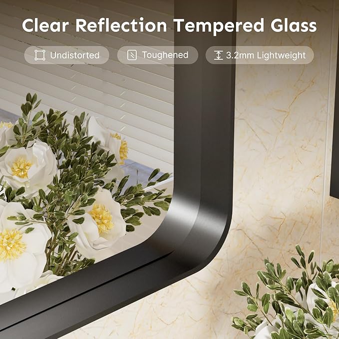 32x24 Bathroom Vanity Mirror for Wall, Aluminum Framed, Farmhouse Rectangle, Anti-Rust, HD Reflection Anti-Desilvering, Distortion Free, Tempered and Shatter-Proof Wall Mounted Mirror, Black