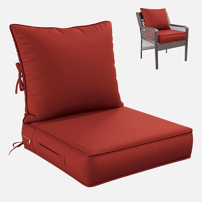 Premium Outdoor Seat Cushion Chair Cushions for Patio Furniture 24 L X 24 W X 5 H Waterproof & Fade Resistant Deep Seat and Backrest Cushion Set with Removable Covers for Chair, Sofa