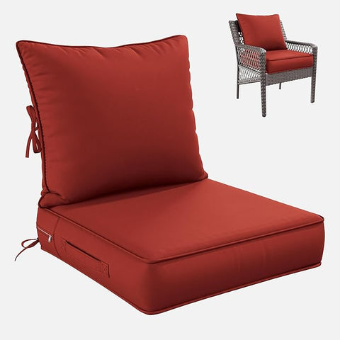 Premium Outdoor Seat Cushion Chair Cushions for Patio Furniture 24 L X 24 W X 5 H Waterproof & Fade Resistant Deep Seat and Backrest Cushion Set with Removable Covers for Chair, Sofa