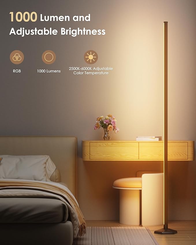 2PCS Corner Floor Lamp, 65" RGB Color Changing Mood Light with Remote Control, Dimmable LED Corner Lamp with Music Sync, Modern Floor Lamp for Living Room Gaming Room