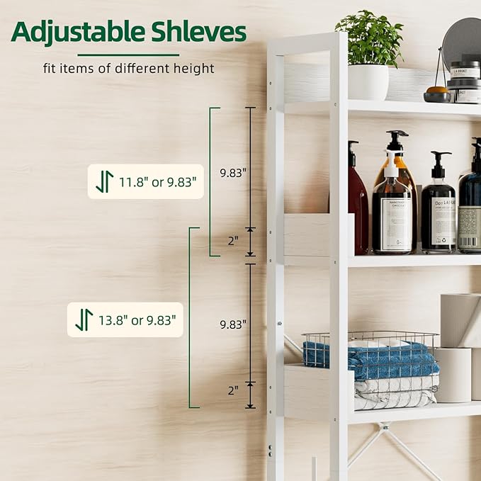 OTK Over-The-Toilet Storage, 3 Tier Bathroom Organizer Shelf, Freestanding Space Saver with Toilet Paper Holder, Multifunctional Over The Toilet Rack, White