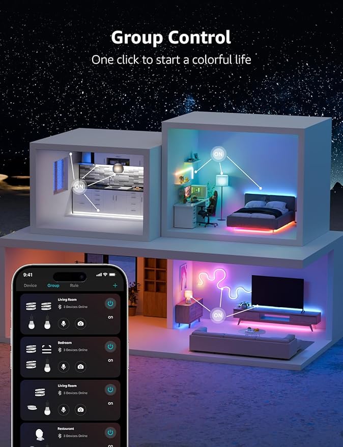 Lepro S1 AI LED Strip Lights for Bedroom - 50ft Smart RGB Light Strips with IC and Rainbow Chasing Effects, Color Segment DIY, AI Generated Lighting, No Remote, 2.4G Wi-Fi & Bluetooth