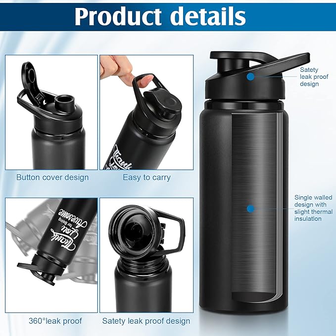 Tanlade 24 Pack Staff Employee Appreciation Gifts 20oz Aluminum Water Bottle Bulk Housekeeper Appreciation Thank You for Being Awesome Bottle with Snap Lid Thank You Gift for Coworker(Black)