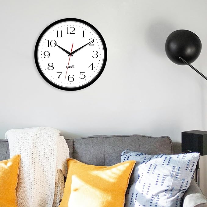 HIPPIH 2 Pack Silent Wall Clock, 12 Inch Non Ticking Quiet Digital Sweep Decorative Battery Operated Wall Clocks for Living Room Bedroom Kitchen School Office Decor, Black