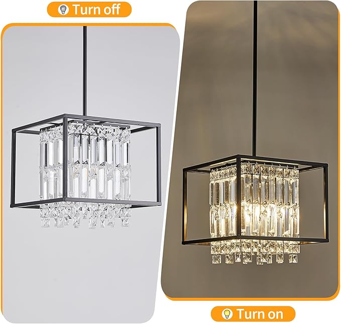 Kitchen Island Pendant Lighting,Modern Industrial Crystal Black Pendant Light Fixture,Adjustable Pendant Hanging Light for Dining Room Living Room Foyer Hallway Entry (4 Lights 11.8")
