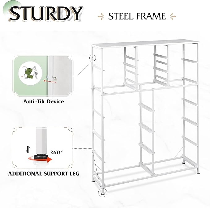 WLIVE Tall Console Table with 15 Fabric Drawers, Entryway Table with Storage, Tall Storage Organizer with Wood Top, Steel Frame for Living Room, Hallway, Office, White
