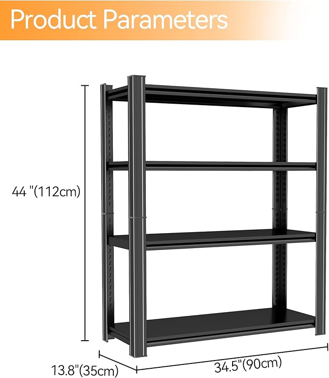 Tall Bookshelf with Open Shelves, Metal Office Book Shelf, Adjustable Organizer Bookcase, Standing Storage Organizer Shelf for Living Room (35.4" W*13.8" D*44" H)