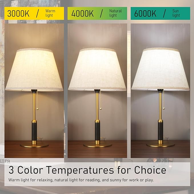 21" Bedside Lamps for Bedroom Living Room Modern Table Lamp Nightstand Lamp for End Tables 3-Color Temperatures Pull Chain Switch Wood Fabric for Home/Office/Desk Decor (Light Brown+Brass)