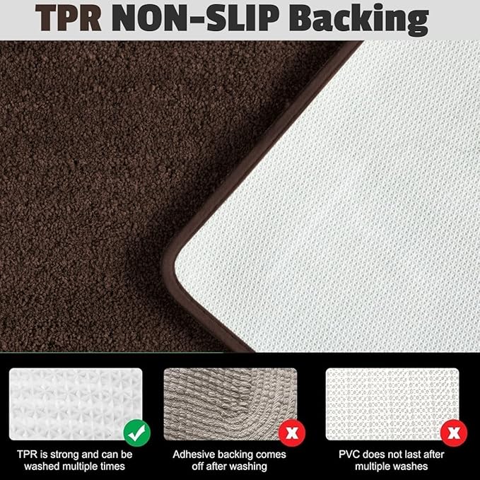 YHF Bathroom Rugs 17" X 24", Extra Thick & Soft Microfiber Shaggy, Machine Washable Bath Mats, Absorbent Bath Rugs, Non-Slip Rubber Backing Bath Mat for Bathroom Floor, Tub and Shower, Brown