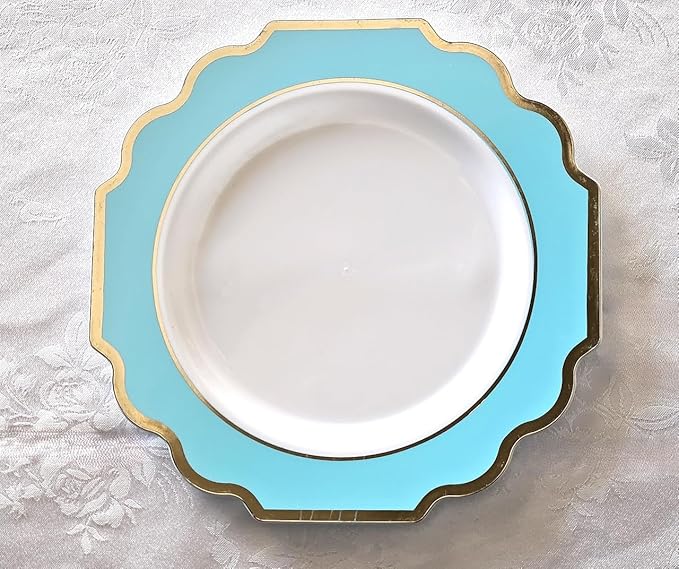 " OCCASIONS " 80 Plates Pack,(40 Guests) Heavyweight Premium Wedding Party Disposable Plastic Plates Set -40 x 10.5'' Dinner + 40 x 8'' Salad/Dessert (Imperial Aqua & Silver)