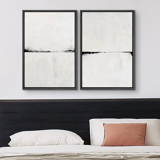 MUDECOR Framed Canvas Print Wall Art Set Black Gray Grunge Paint Stroke Landscape Abstract Shapes Illustrations Modern Art Decorative Bohemian for Living Room, Bedroom, Office - 16"x24"x2 Black
