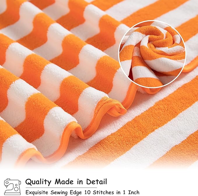 18 Pcs Orange Cabana Stripe Family Towels Set with Hanging Loop-6 Bath Sheets,6 Hand Towels,6 Washcloths Ultra Soft Bathroom Towel Highly Absorbent Quick Dry Shower Towel for Beach Chair,Spa,Gym,Hotel