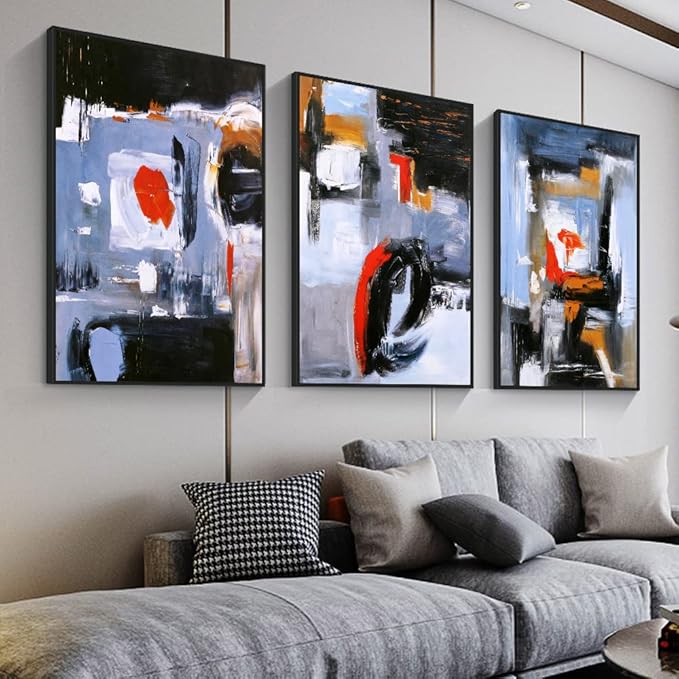 Canvas Wall Art Aesthetic Abstract Graffiti Large 32" X 24" Set of 3 Minimalist Wall Decor Modern Nature Art Posters Prints Frame Wall Art For Living Room Bedroom Bathroom Kitchen Office (Blue)