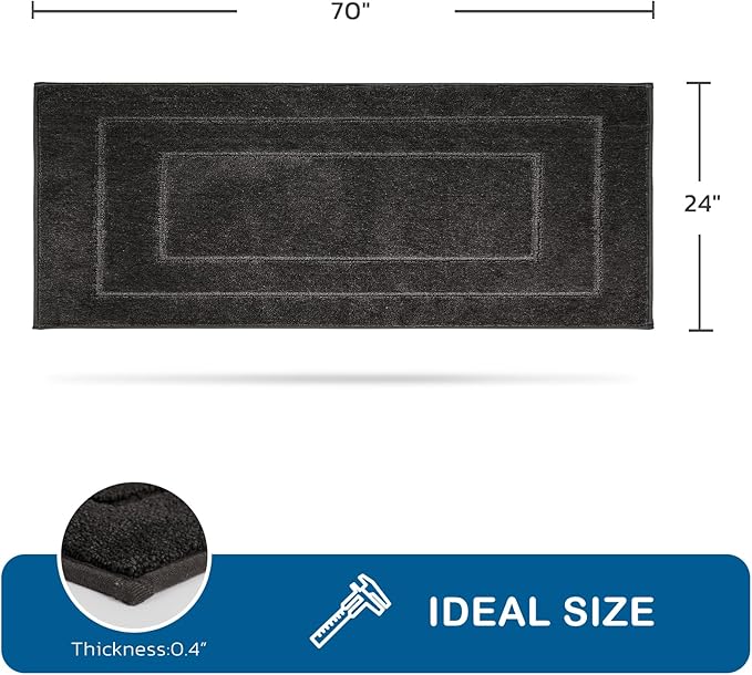 PURRUGS Machine Washable Kitchen Runner Rug 24" x 70", Non-Slip/Skid Hallway Runner Rug, Super Absorbent Soft Area Rug for Kitchen, Hallway & Laundry, Rolled Packaging, Charcoal