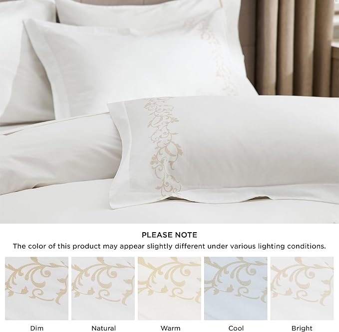 Bedsure Luxury Hotel Duvet Cover Queen Size, 100% White Cotton Curly Frame Bedding Set, Includes 1 Duvet Cover 90x90 Inches with Zipper Closure & 2 Pillow Shams, Comforter Sold Separately