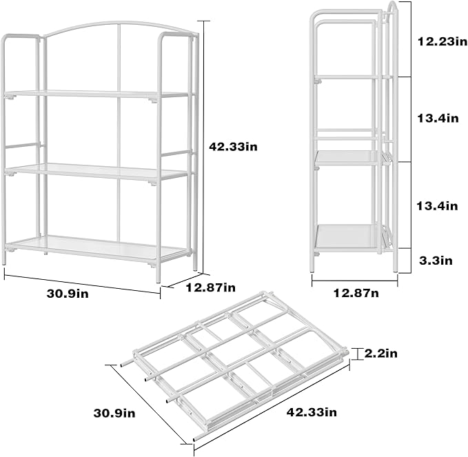 Crofy No Assembly Folding Bookshelf for Living Room, 3 Tier White Collapsible Book Shelf for Home Office, Portable Bookcase Storage Organizer