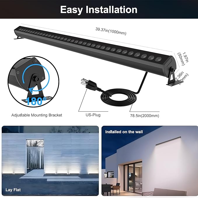 Smart LED Linear Wall Washer Light, 40 Inch Bluetooth Multi-Mount Pendant Light Versatility Hanging Fixtures, RGBCW 5 * 36W Dimmable Chandelier for Wall Washing, Adjustable Heigh