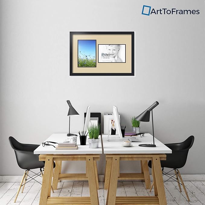 ArtToFrames Collage Photo Frame Double Mat with 2 - 8x12 Openings and Satin Black Frame